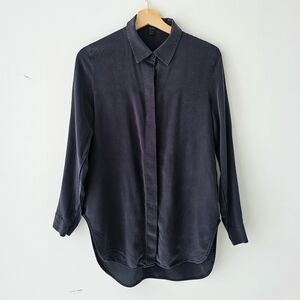 Dark Gray Cos Silk Button-Up Shirt